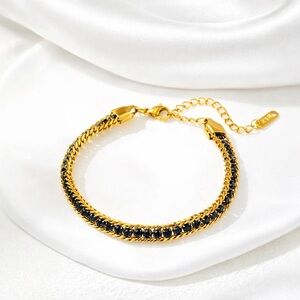 Gold PVD Stainless Steel Double Chain Bracelet with Black Inset Detailing